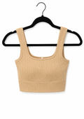 Tan Ribbed Sports Bra (scoop Neck)