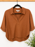 Linen Blend Collar Top
