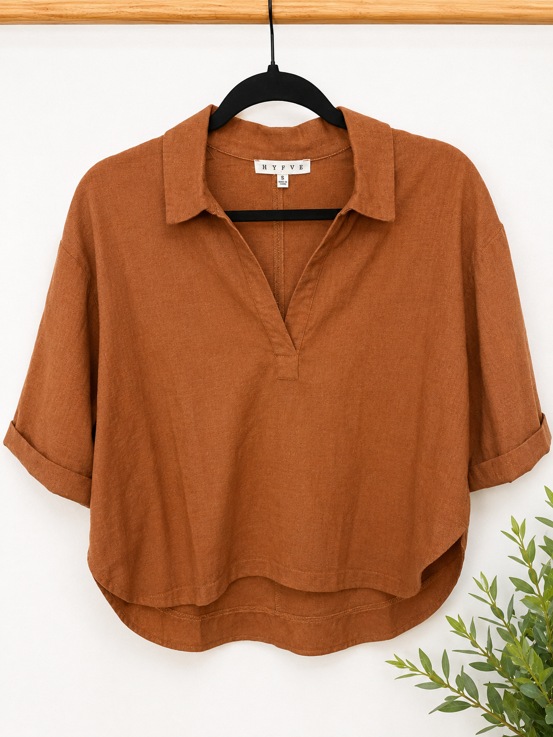 Linen Blend Collar Top