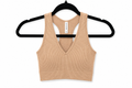 Tan Ribbed V Neck Sports Bra